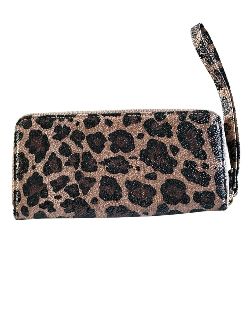 Leopard Print Zip-Around Wristlet Wallet - Brown